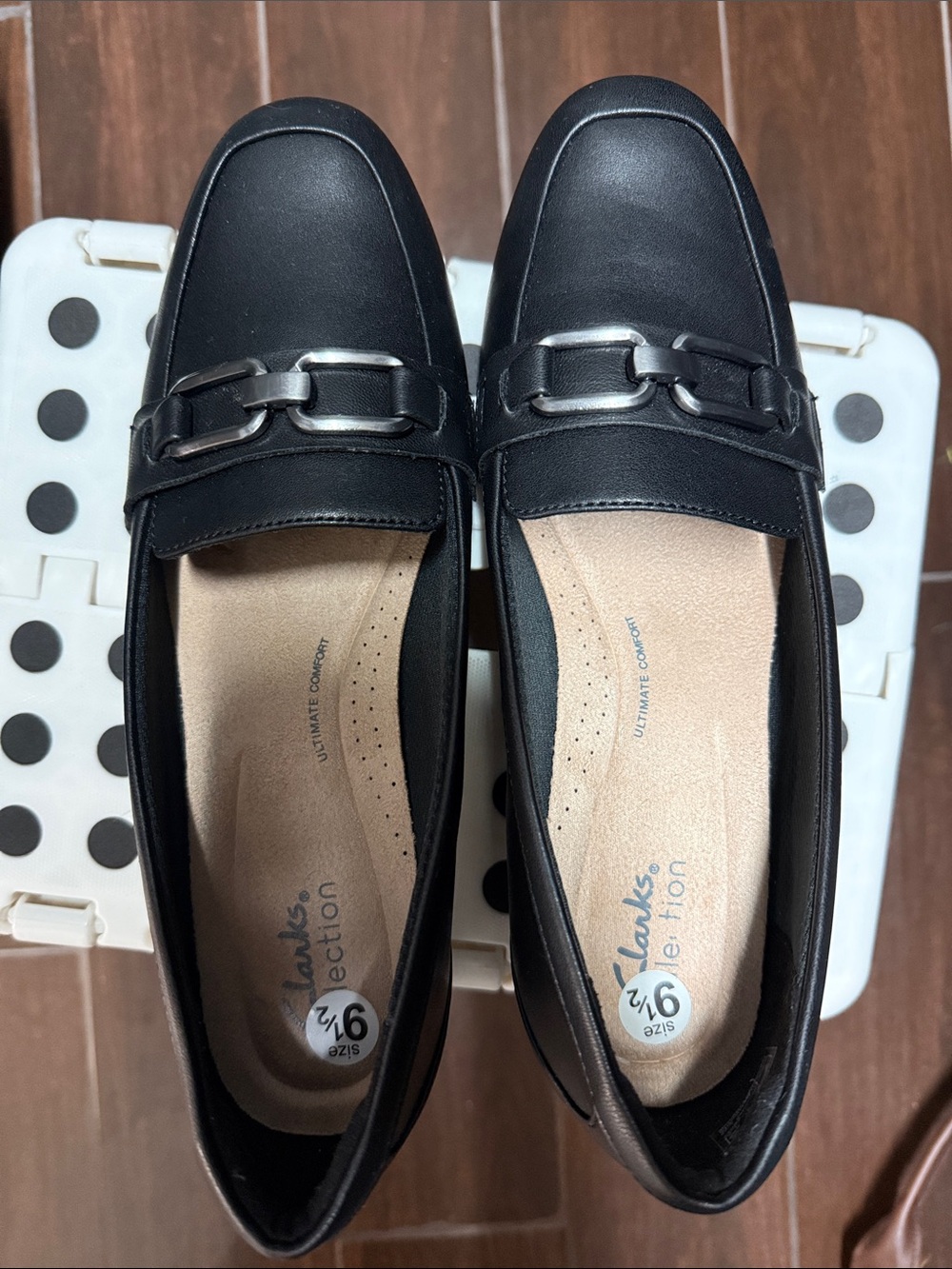 Clarks Black Leather Loafers with Silver Metal Bit